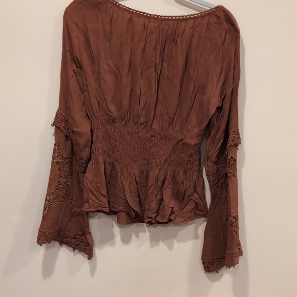 Oli & Hali Brown Cuffed Sleeve Peplum Blouse - Picture 8 of 8